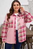 Women’s Plus Size Plaid Patchwork Waffle Patch Shirt Jacket | Zarnesh