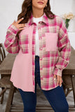 Women’s Plus Size Plaid Patchwork Waffle Patch Shirt Jacket | Zarnesh