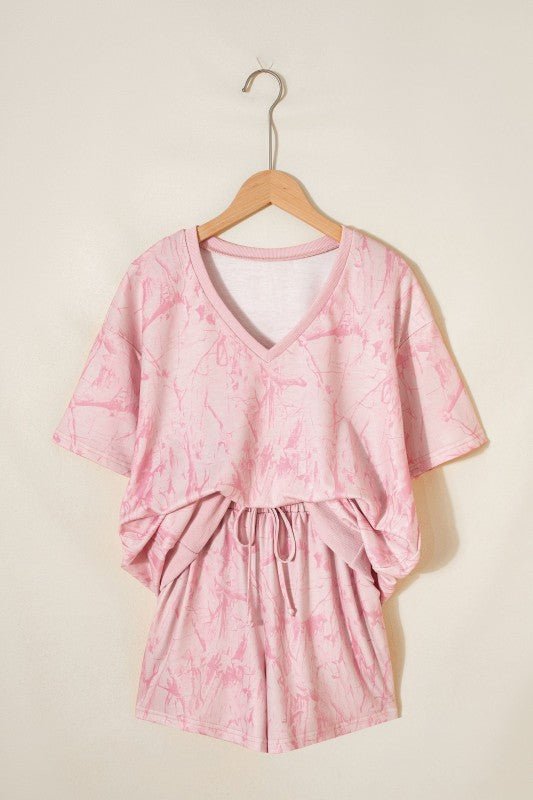 Women’s Abstract V-Neck Tee and Drawstring Shorts Set | Zarnesh