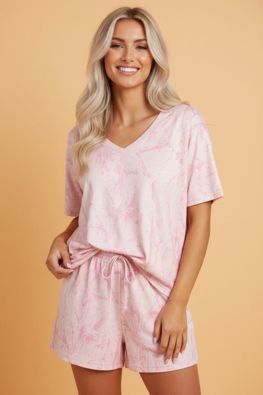 Women’s Abstract V-Neck Tee and Drawstring Shorts Set | Zarnesh
