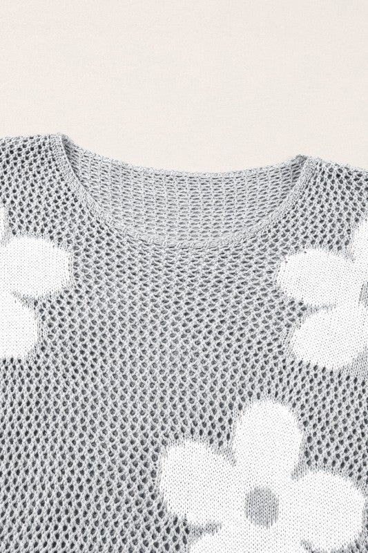 Women's Big Flower Hollow Knit Drop Shoulder Sweater | Zarnesh