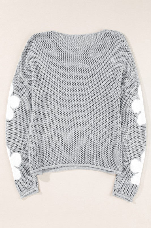 Women's Big Flower Hollow Knit Drop Shoulder Sweater | Zarnesh