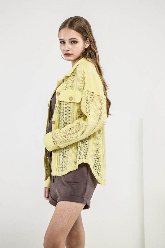 Women's Boho Cotton Crochet Lace Button-Down Shacket | Zarnesh