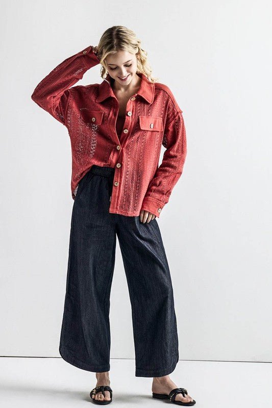 Women's Boho Cotton Crochet Lace Button-Down Shacket | Zarnesh