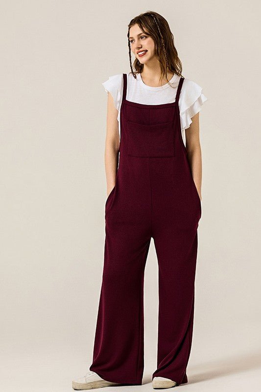 Women’s Boho Wide Leg Terry Overall Jumpsuits with Pocket | Zarnesh