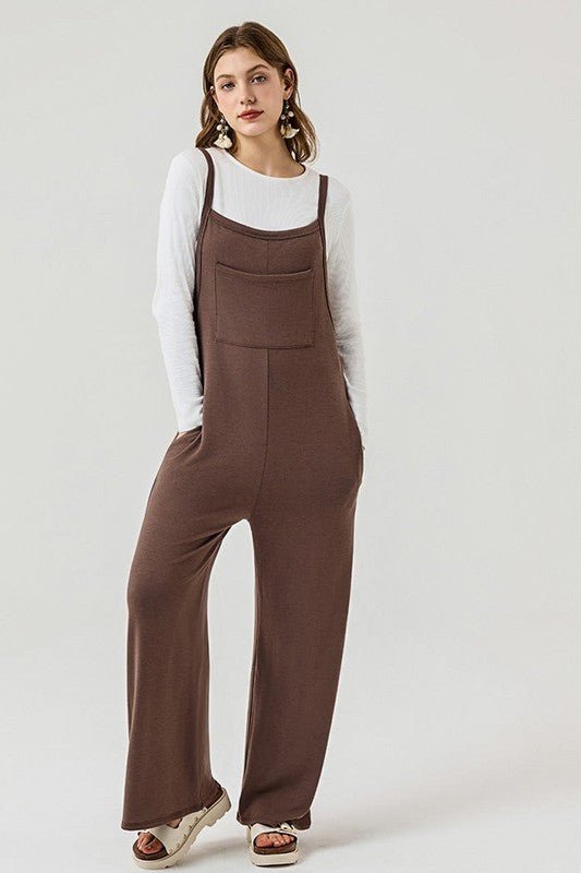 Women’s Boho Wide Leg Terry Overall Jumpsuits with Pocket | Zarnesh