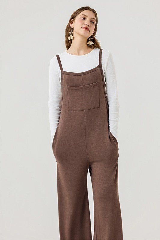 Women’s Boho Wide Leg Terry Overall Jumpsuits with Pocket | Zarnesh