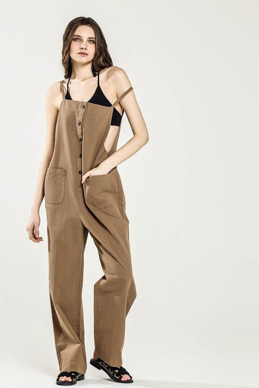 Women’s Button Front Wide-Leg Sleeveless Overall Jumpsuit | Zarnesh