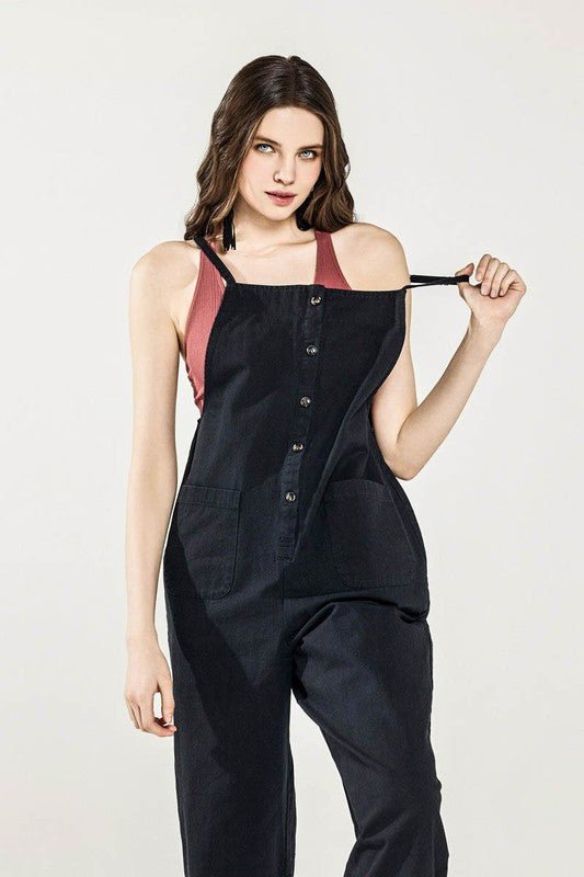 Women’s Button Front Wide-Leg Sleeveless Overall Jumpsuit | Zarnesh