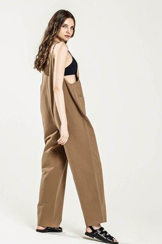 Women’s Button Front Wide-Leg Sleeveless Overall Jumpsuit | Zarnesh