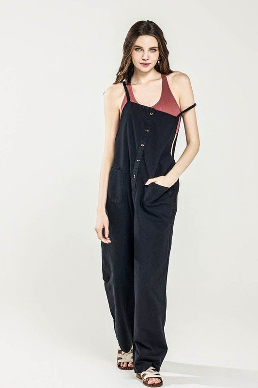 Women’s Button Front Wide-Leg Sleeveless Overall Jumpsuit | Zarnesh