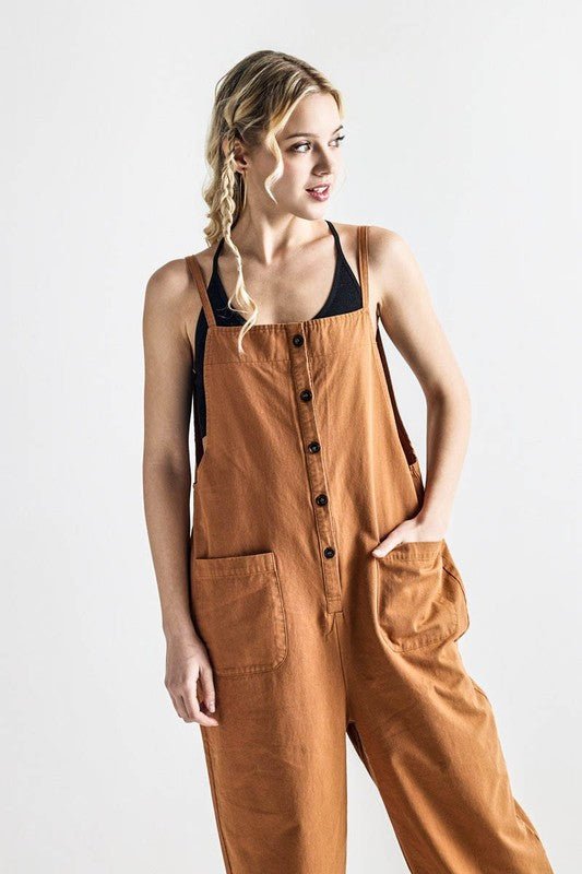 Women’s Button Front Wide-Leg Sleeveless Overall Jumpsuit | Zarnesh