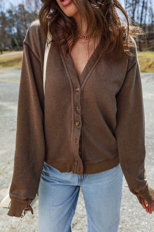 Women’s Casual Solid V-Neck Button Front Cardigan | Zarnesh