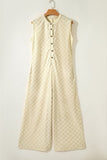 Women’s Checker Textured Button-Front Wide Leg Jumpsuit | Zarnesh