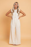 Women’s Checker Textured Button-Front Wide Leg Jumpsuit | Zarnesh