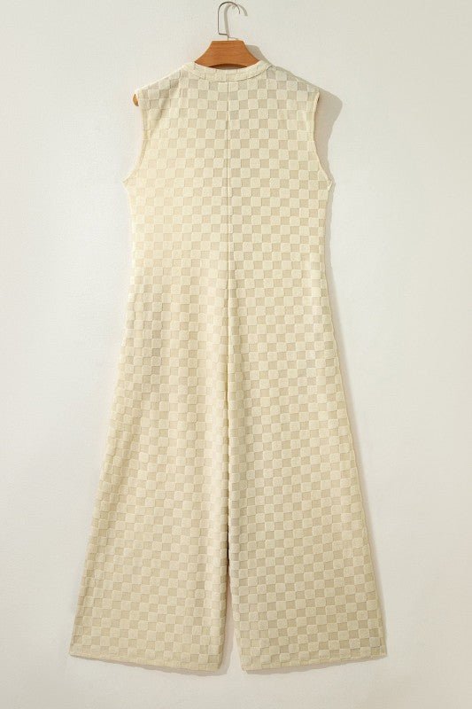 Women’s Checker Textured Button-Front Wide Leg Jumpsuit | Zarnesh