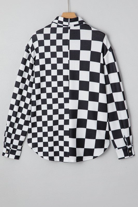 Women’s Checkerboard Button Front Flap Pocket Shacket | Zarnesh