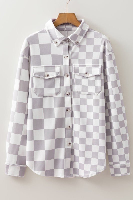Women’s Checkerboard Button Front Flap Pocket Shacket | Zarnesh