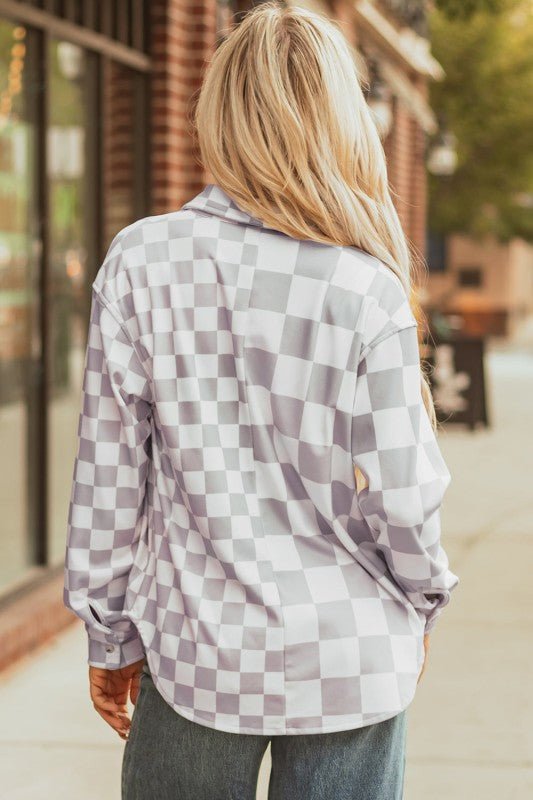 Women’s Checkerboard Button Front Flap Pocket Shacket | Zarnesh