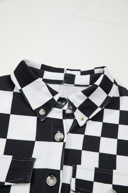 Women’s Checkerboard Button Front Flap Pocket Shacket | Zarnesh