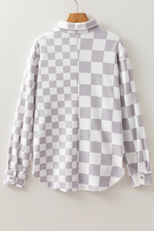 Women’s Checkerboard Button Front Flap Pocket Shacket | Zarnesh