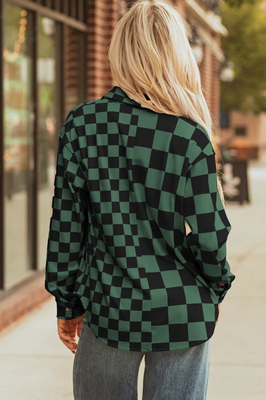 Women’s Checkerboard Button Front Flap Pocket Shacket | Zarnesh