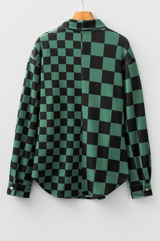 Women’s Checkerboard Button Front Flap Pocket Shacket | Zarnesh