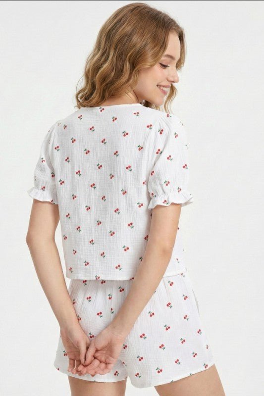 Women’s Cherry Tie-Front Two Piece Shorts Set | Zarnesh