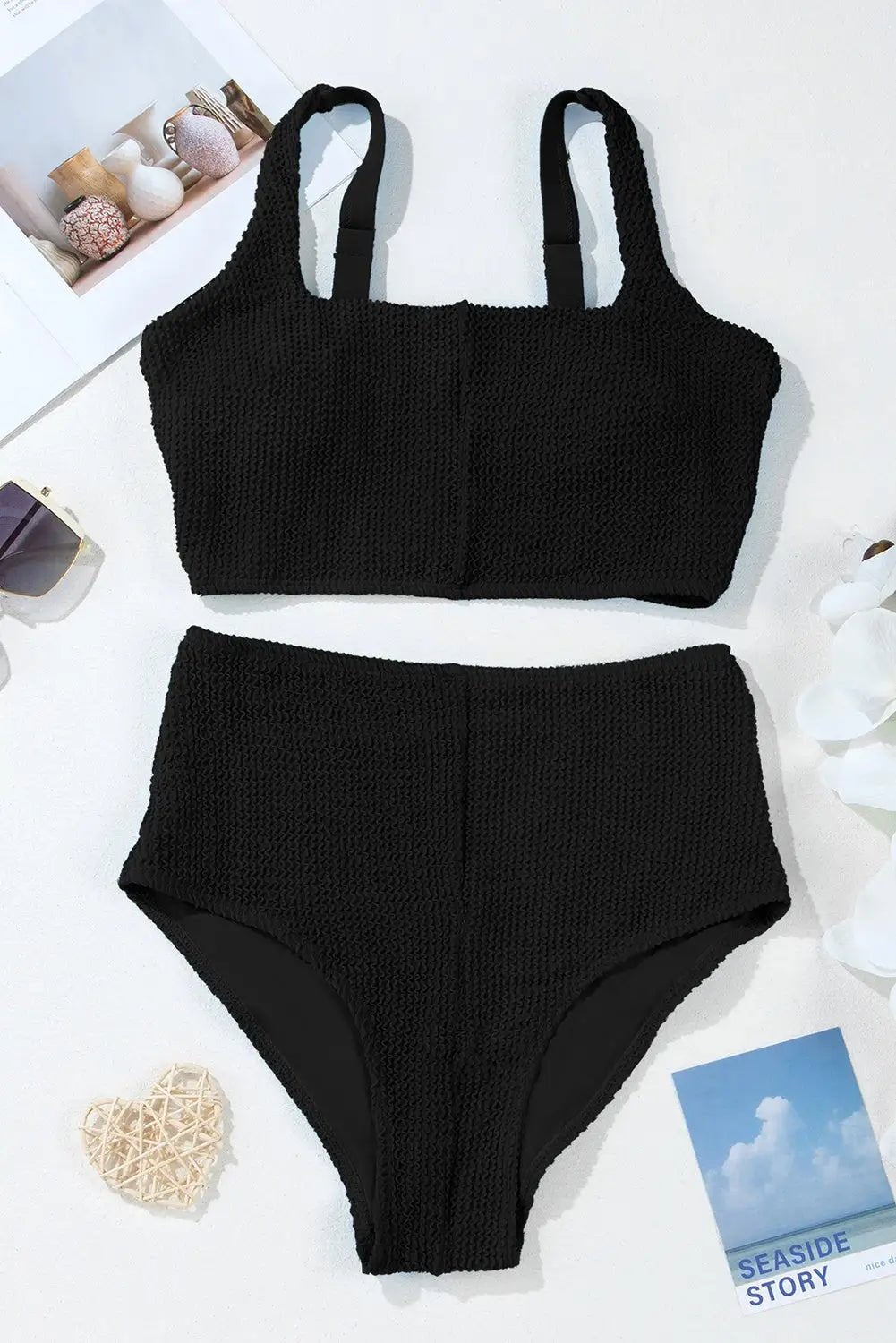 Women's Corded Color Block Square High Waist Bikini Set | Zarnesh