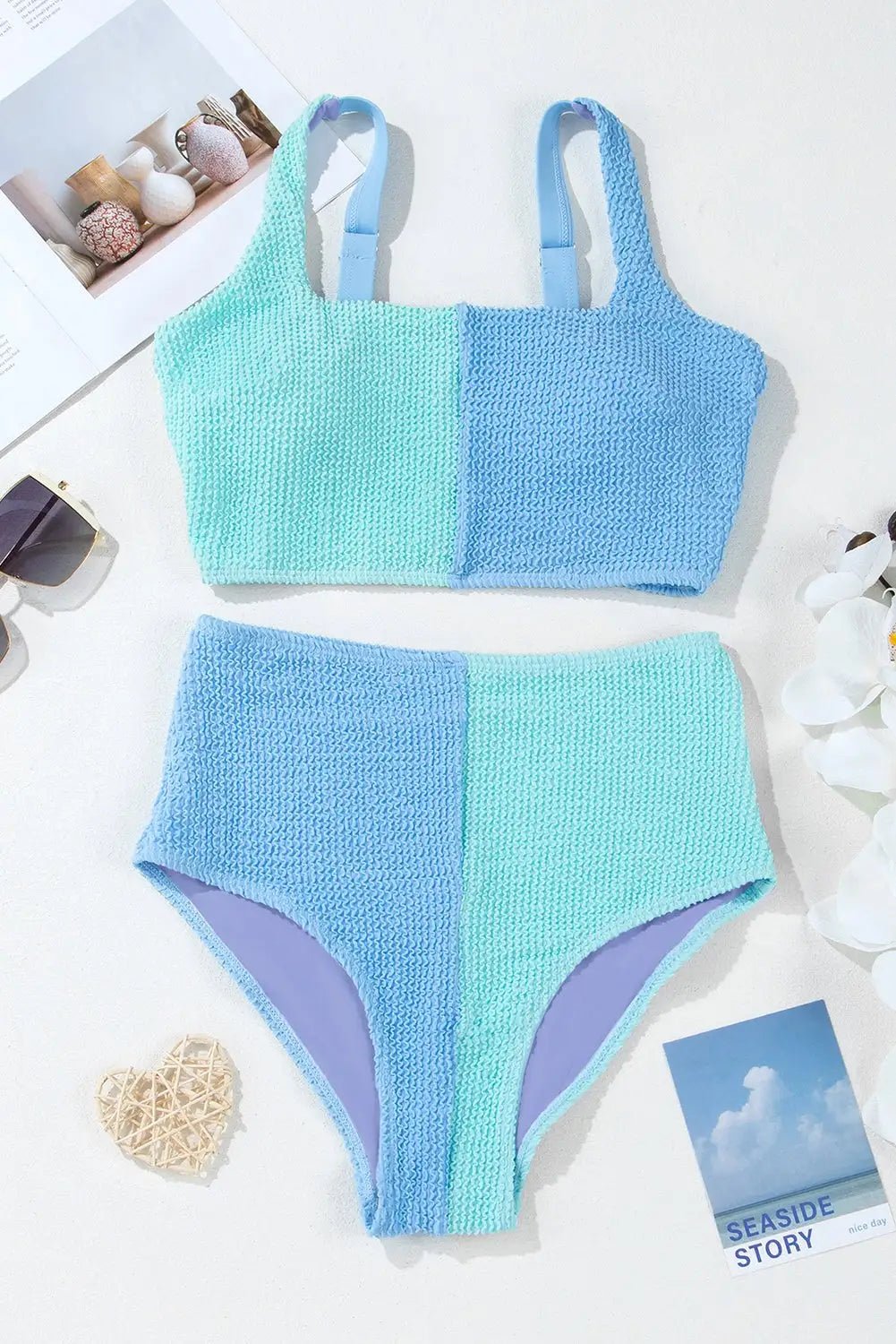 Women's Corded Color Block Square High Waist Bikini Set | Zarnesh