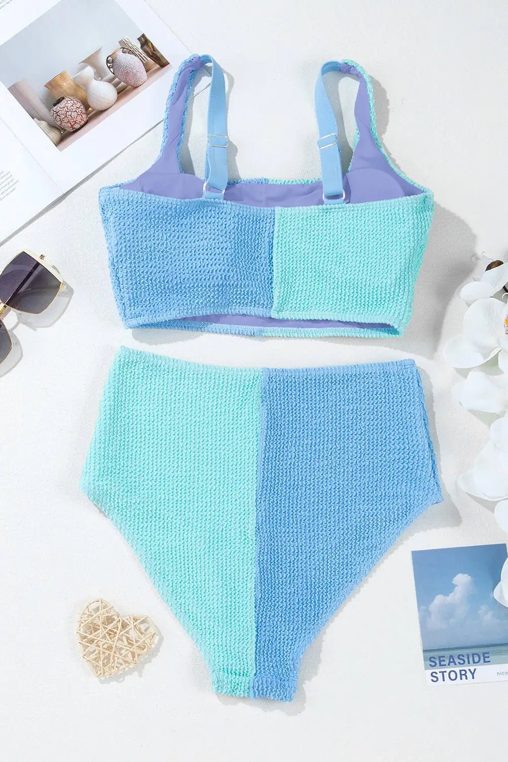 Women's Corded Color Block Square High Waist Bikini Set | Zarnesh