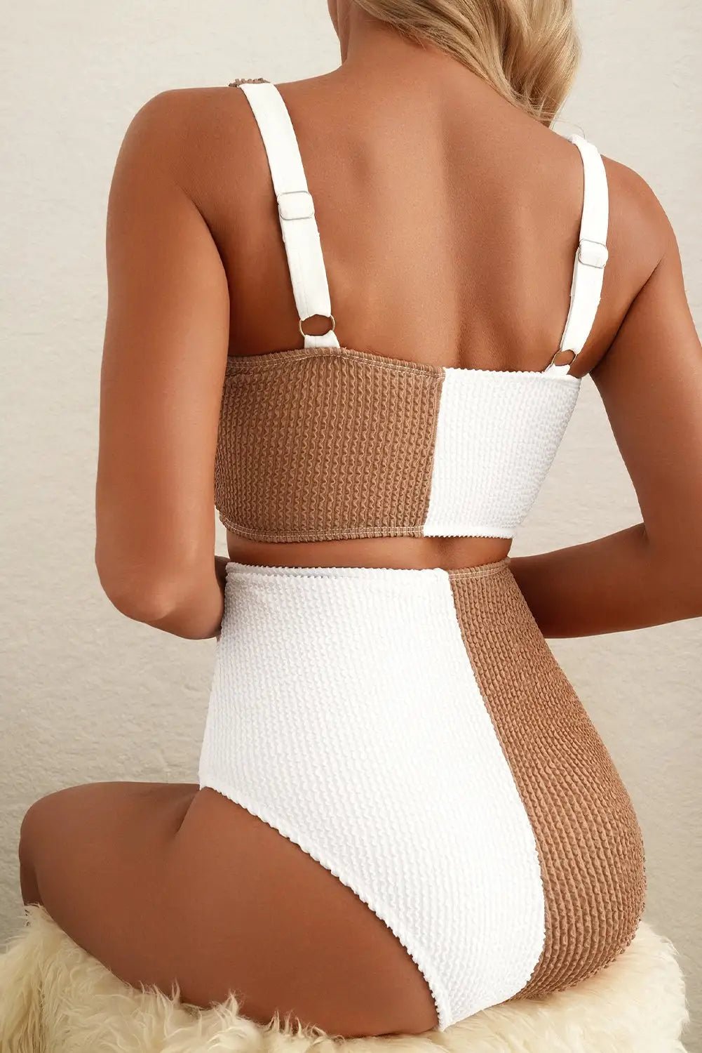 Women's Corded Color Block Square High Waist Bikini Set | Zarnesh