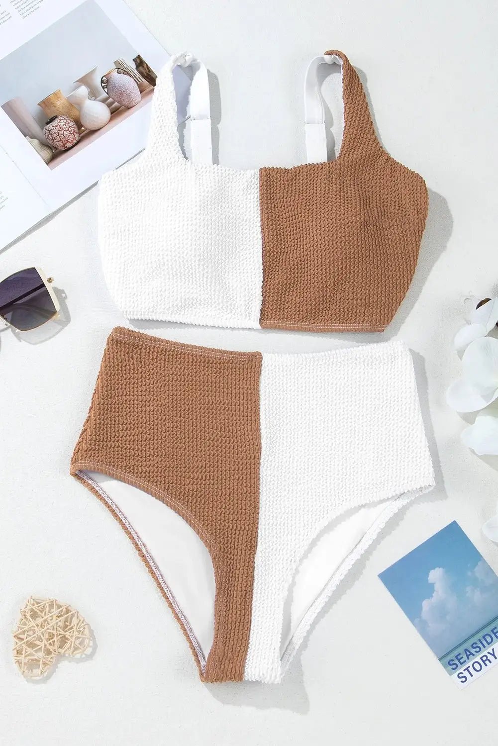 Women's Corded Color Block Square High Waist Bikini Set | Zarnesh