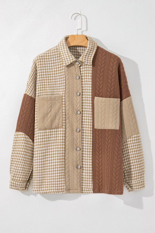 Women’s Colorblock Textured Patchwork Houndstooth Shacket | Zarnesh