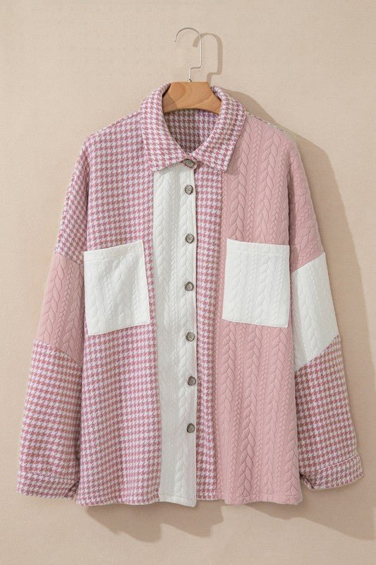 Women’s Colorblock Textured Patchwork Houndstooth Shacket | Zarnesh