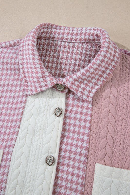 Women’s Colorblock Textured Patchwork Houndstooth Shacket | Zarnesh