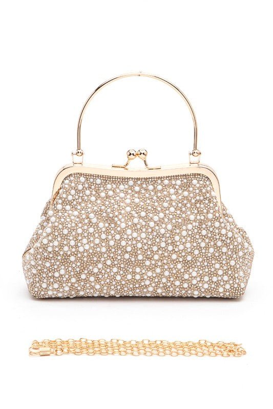Pearl Embellished Top Handle Convertible Clutch | Zarnesh