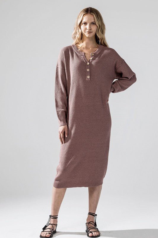 Women’s Comfy Button Front Sweater Knitted Midi Dress | Zarnesh