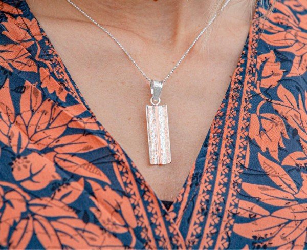Women’s Copper Reflection Bar Silver Pendant Necklace | Zarnesh