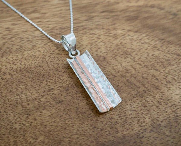 Women’s Copper Reflection Bar Silver Pendant Necklace | Zarnesh