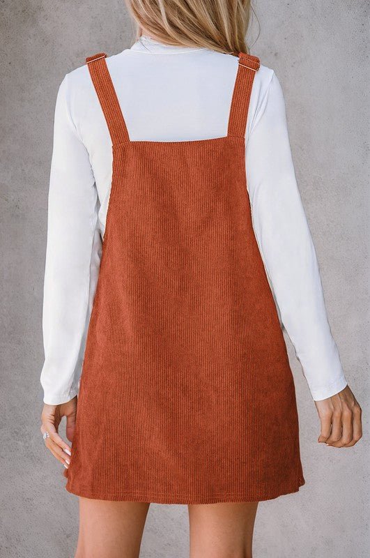 Corduroy Front Pockets Overall Dress Jumpsuit | Zarnesh