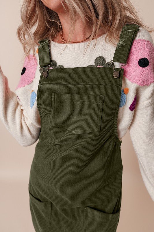 Corduroy Front Pockets Overall Dress Jumpsuit | Zarnesh