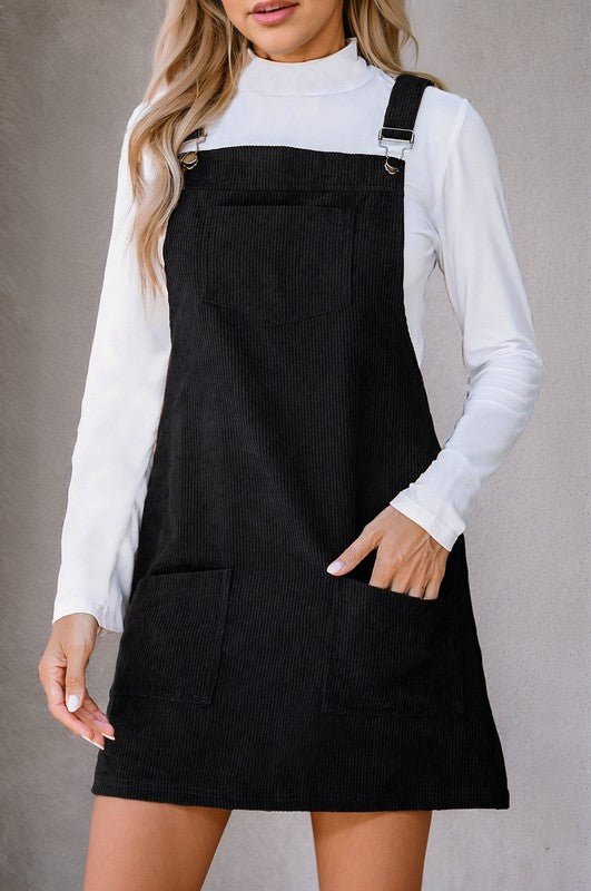 Corduroy Front Pockets Overall Dress Jumpsuit | Zarnesh