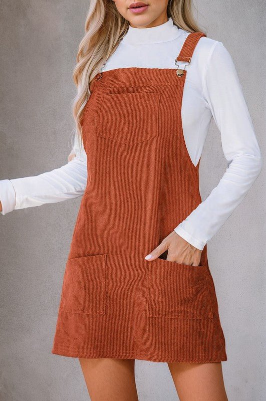 Corduroy Front Pockets Overall Dress Jumpsuit | Zarnesh