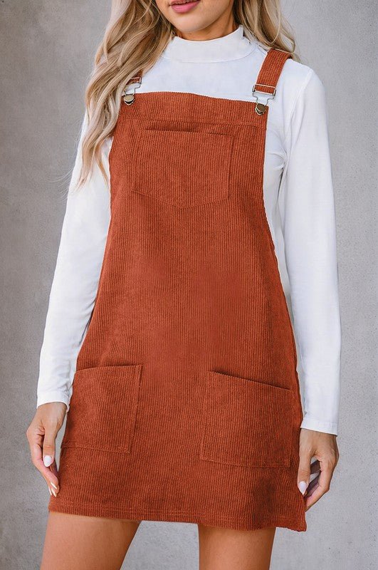 Corduroy Front Pockets Overall Dress Jumpsuit | Zarnesh