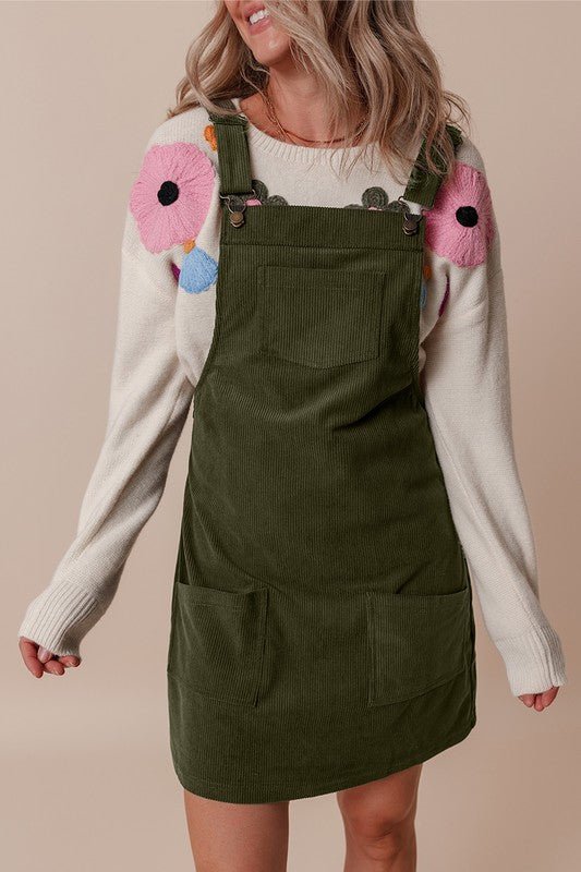 Corduroy Front Pockets Overall Dress Jumpsuit | Zarnesh