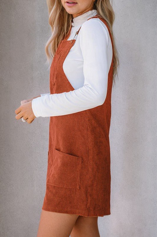 Corduroy Front Pockets Overall Dress Jumpsuit | Zarnesh