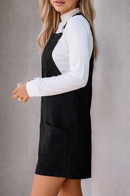 Corduroy Front Pockets Overall Dress Jumpsuit | Zarnesh