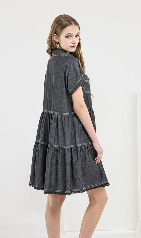 Women’s Denim Button Down Babydoll Tiered Shirt Dress | Zarnesh