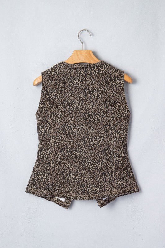 Women’s Denim Leopard Button Front Vest Top | Zarnesh